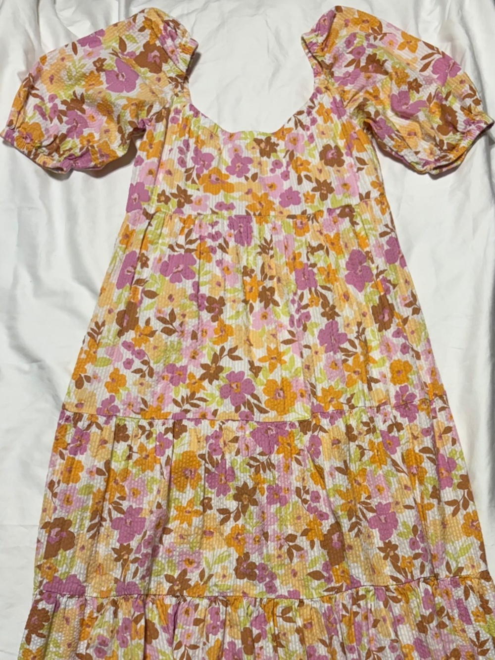 Billabong Y2K Floral Maxi Dress - Puff Sleeve Tiered Seersuc